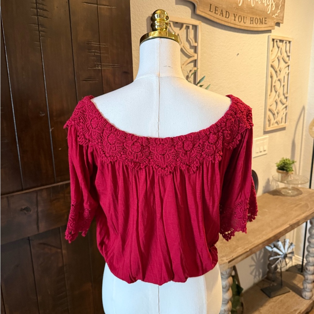 American Rag Magenta Crochet Yoke Peasant Blouse - Picture 2 of 4